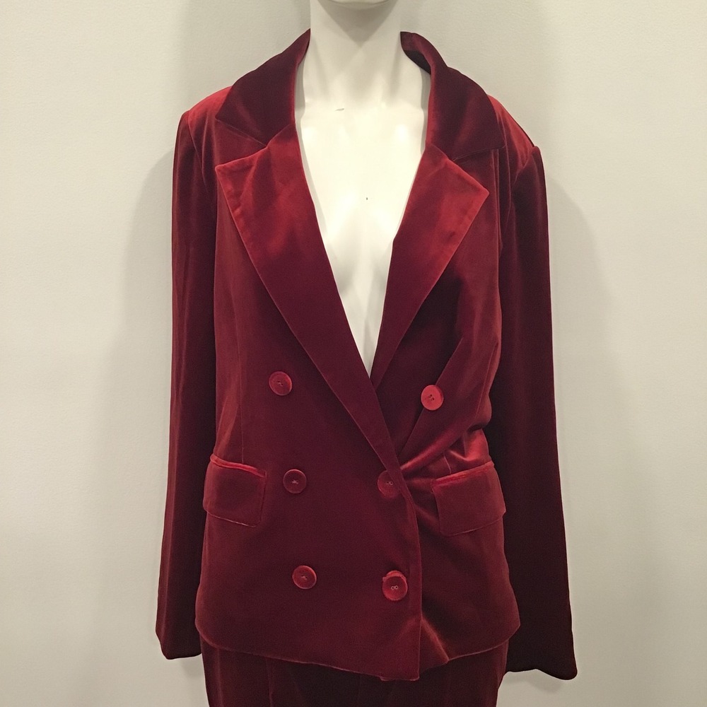 Favorite Daughter Velvet Suit Set Women's Size 8 Burgundy Red Blazer & Pants New